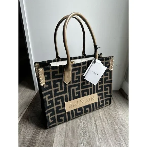 BALMAIN Khaki & Black B-Army 36 Monogram Jacquard Tote $1495 - Picture 11 of 13